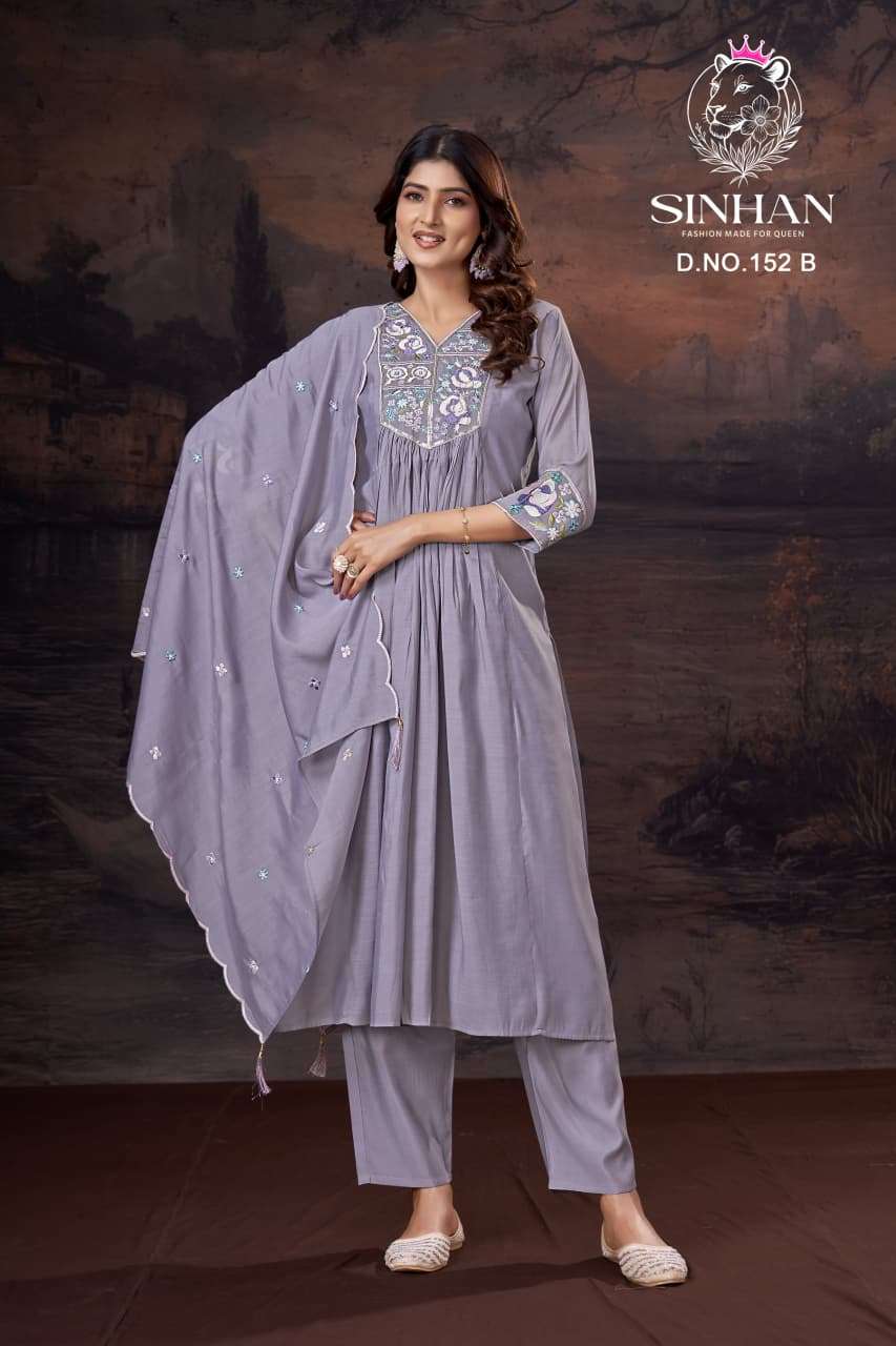 SINHAN 152 ABC BOUTIQUE CHANDERI WITH COTTON INNER KURTI PANT SUIT CATALOGUE SURAT 